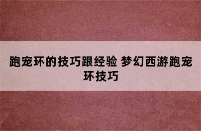 跑宠环的技巧跟经验 梦幻西游跑宠环技巧